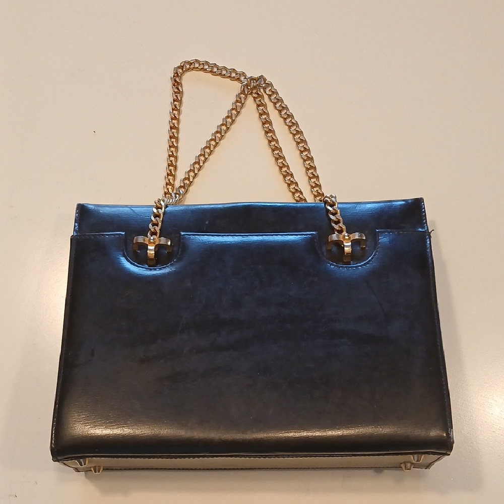 VINTAGE Saks Fifth Ave Black Leather Bag ( Made In France)
